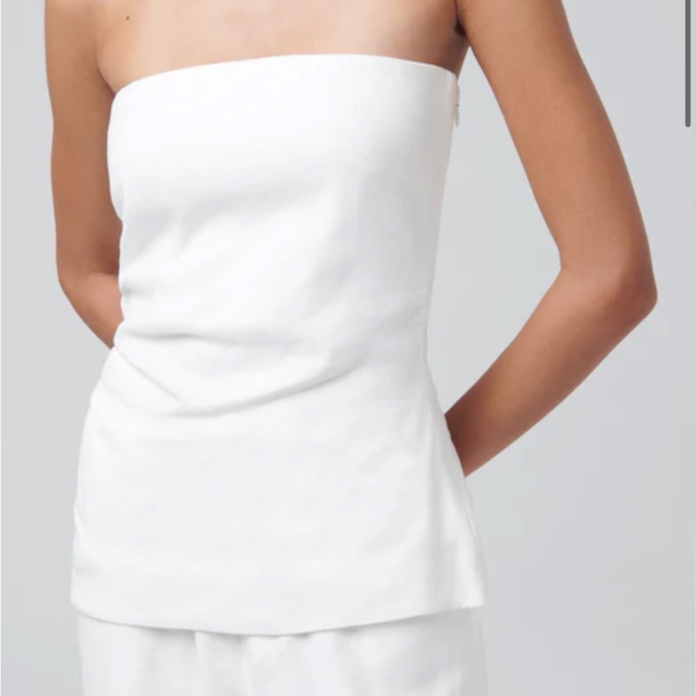 SIR the Label Minimal Strapless Linen Top in White